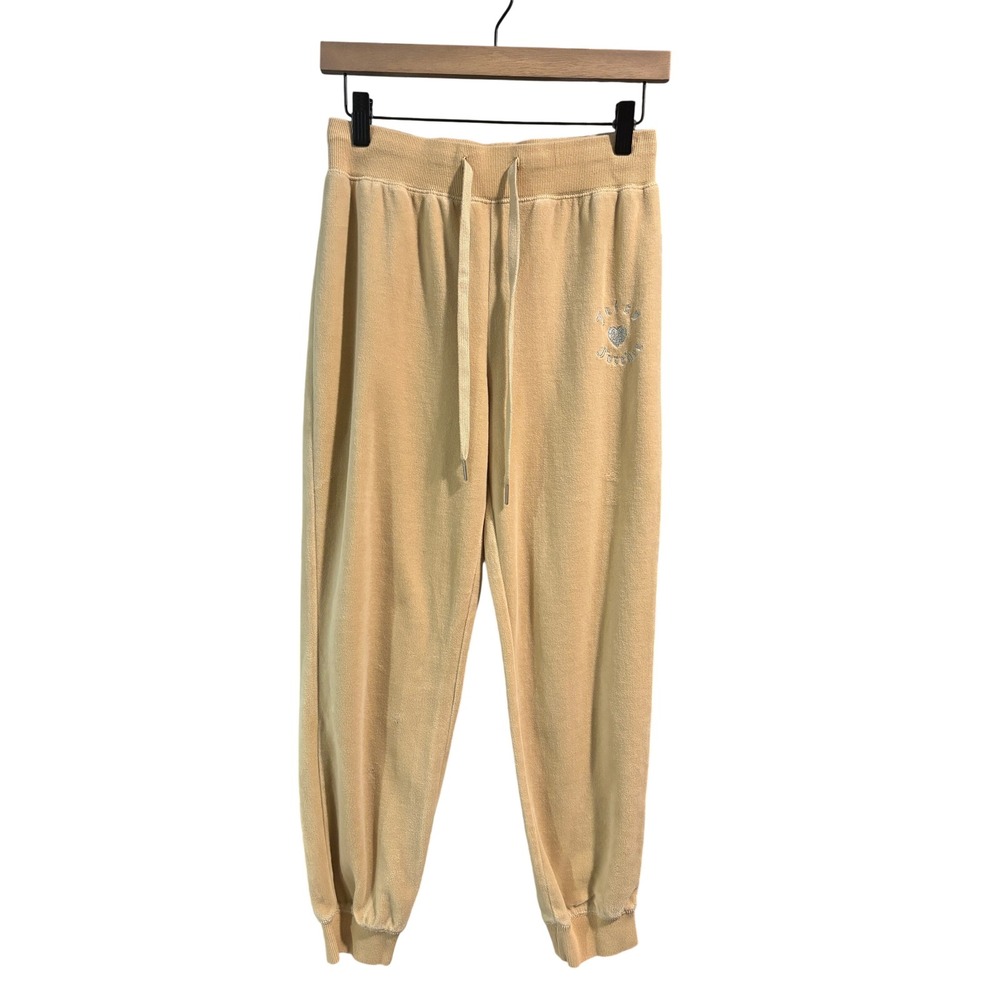 Juicy Couture x Forever 21 Tan Velour Rhinestone Joggers Size M Y2K Bling